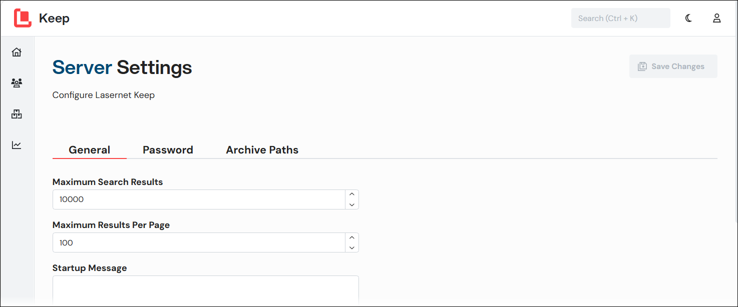 The Server Settings page.